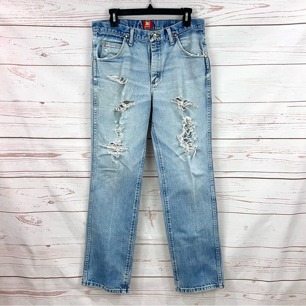 Vintage Wrangler Western Light Bleach Wash Distressed Straight Wide Leg Jeans